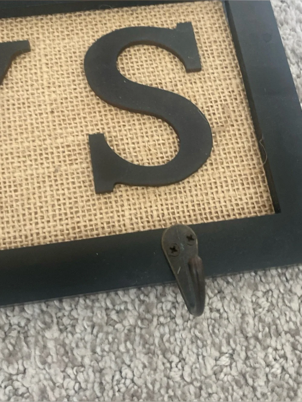 KEYS Wall Hook Rack in Black and Burlap Modern Farmhouse Rustic Vibe 14” by 6”